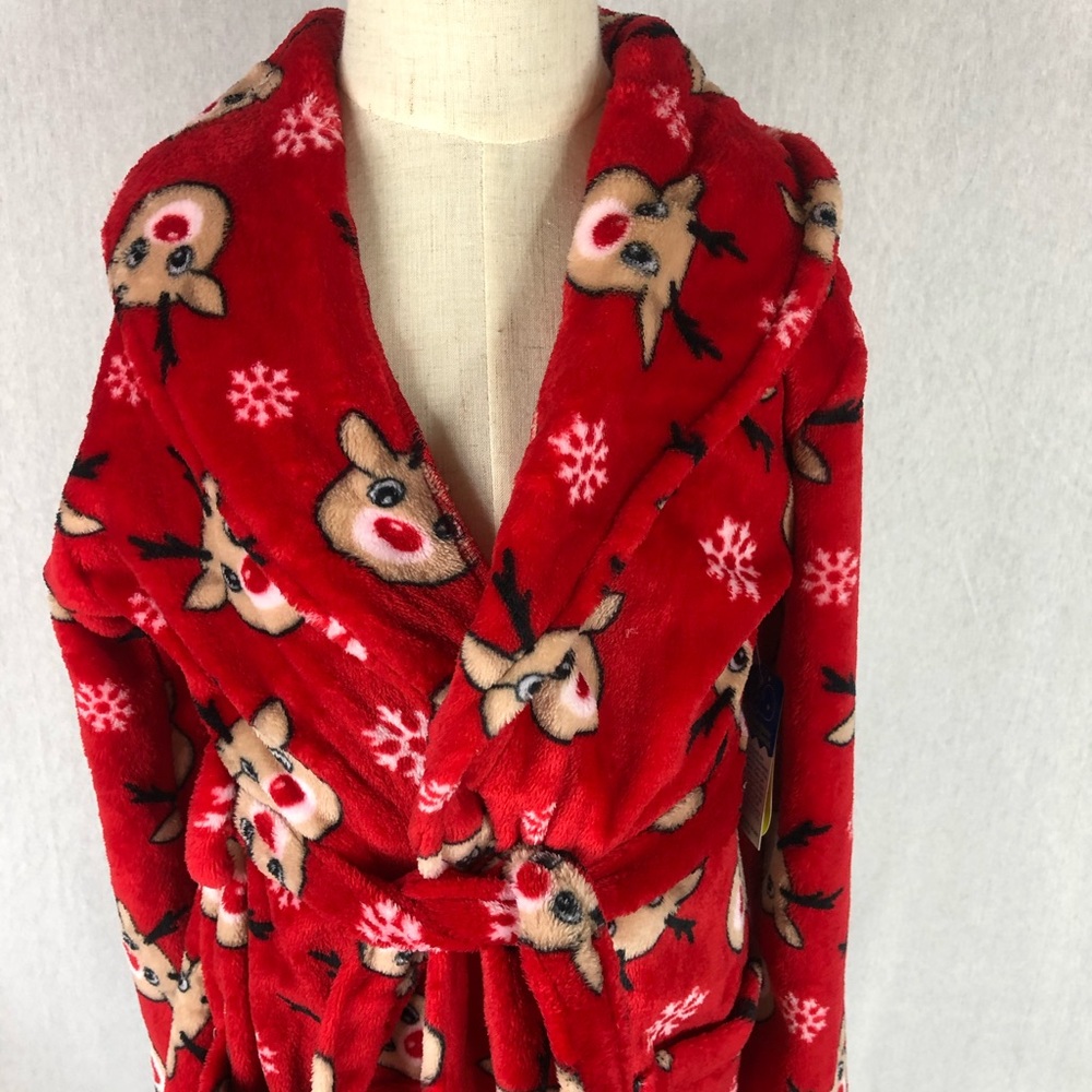 Lightning Bug 🐛 Girls Red Nose Reindeer Robe - Picture 4 of 15